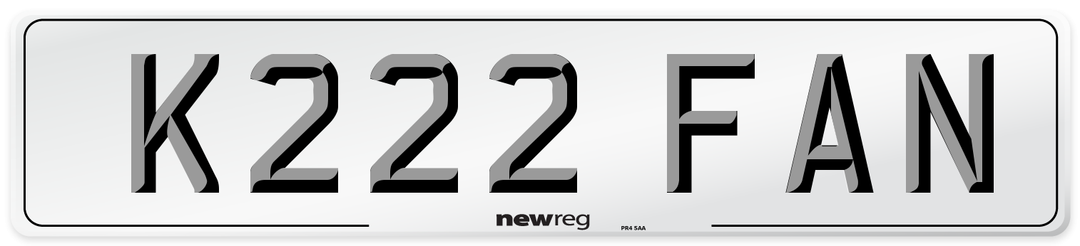 K222 FAN Number Plate from New Reg